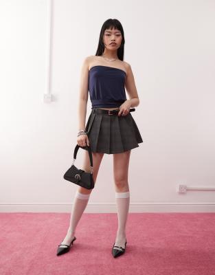 Motel Leocadia Cupro Bandeau Top In Navy
