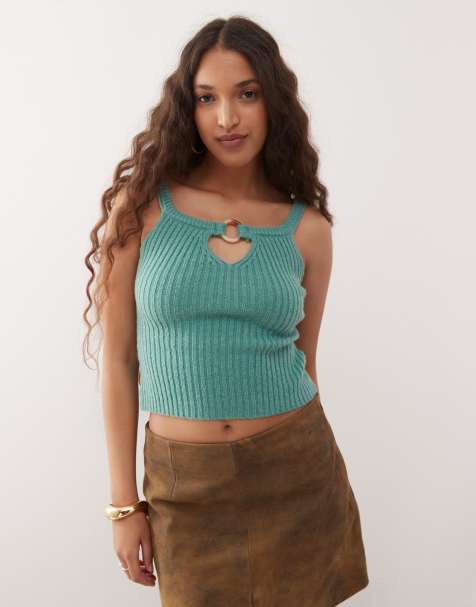 Motel Lesly buckle detail knit top in turquoise - view 1