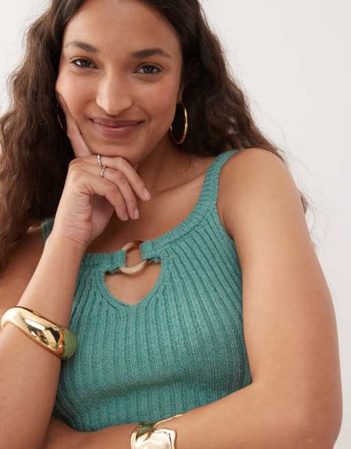 Motel Lesly buckle detail knit top in turquoise, 4 of 4