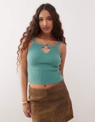 Motel Lesly buckle detail knitted top in turquoise