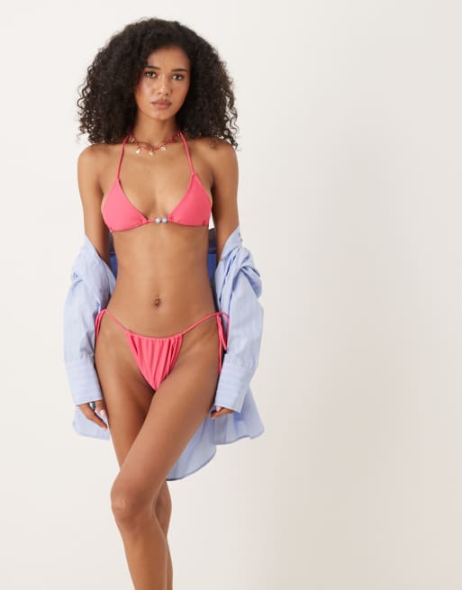 Motel leyna tie-side ruche bikini briefs in fuchsia, 4 of 4