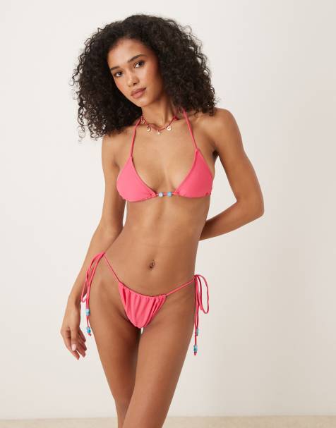 Motel Leyna tie-side ruched bikini briefs in fuchsia - view 1