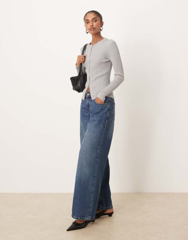 Motel Liano ribbed long sleeve zip up cardigan in gray | ASOS