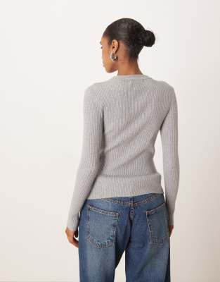 Motel Liano ribbed long sleeve zip up cardigan in gray | ASOS