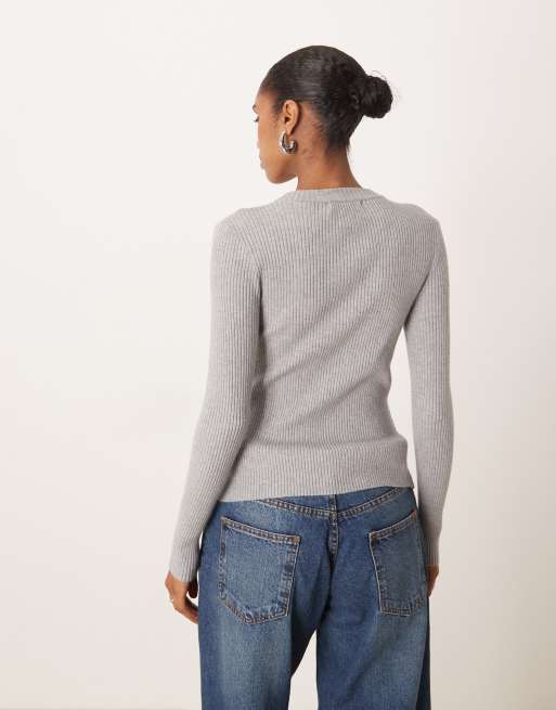 Motel Liano ribbed long sleeve zip up cardigan in gray, 4 of 4