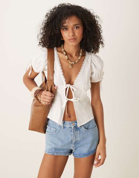 Motel Lias puff sleeve blouse in white - view 1