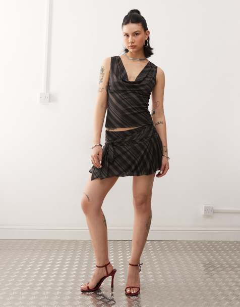 Motel libri striped ruffled mini skirt in dark gray - part of a set - view 1