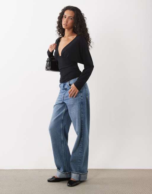 Motel lilro plunge long sleeve top black, 2 of 4