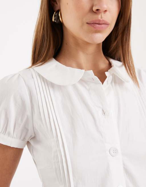 Motel – Linde – Bluse in Weiß mit Kragen und Schößchensaum, 3 von 4