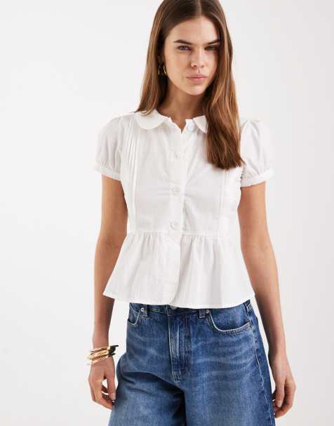 Motel - Linde - Hvid bluse med peplum-kant og krave - view 1