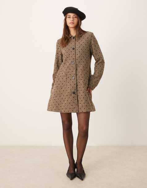 Motel Lirena longline polka dot coat in brown - view 1
