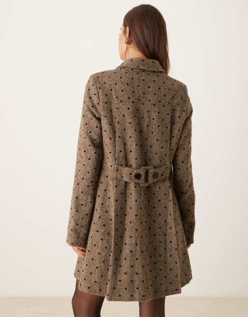 Motel Lirena longline polka dot coat in brown