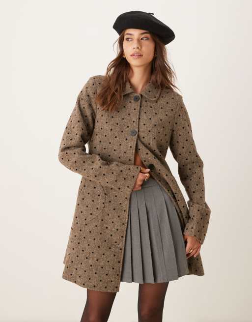 Motel Lirena longline polka dot coat in brown, 3 of 4