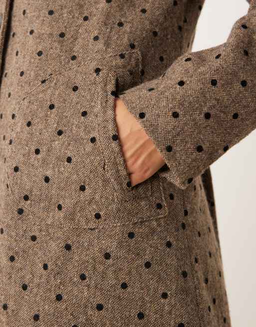 Motel Lirena longline polka dot coat in brown