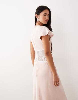 Motel Lirenda Satin Midi Dress With Lace Insert In Pink