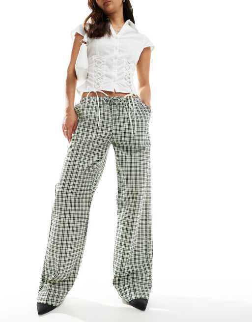 Motel Lirura check straight leg pants in black and white