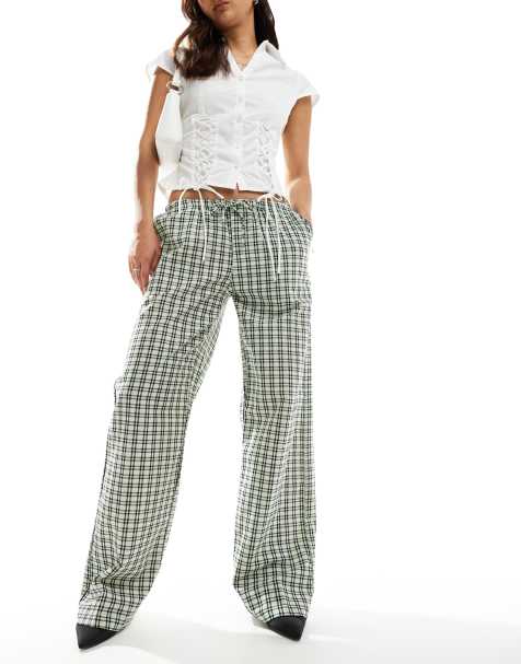 Motel lirura check straight leg trousers in black and white - view 1