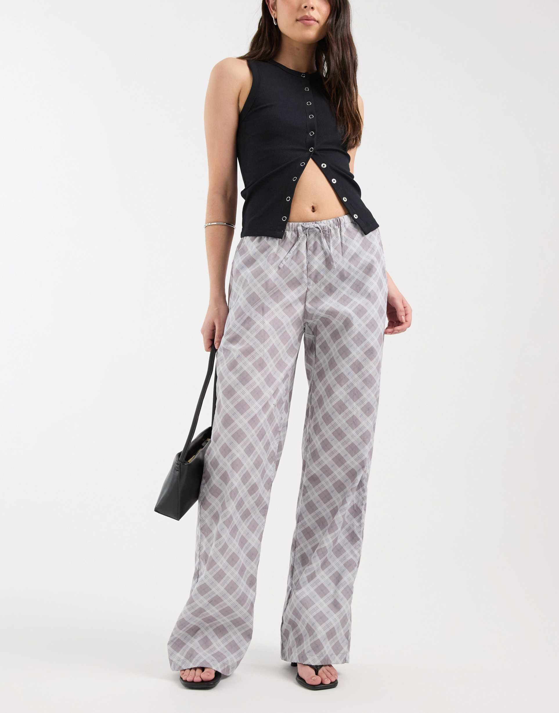 motel lirura relaxed pants in gray plaid