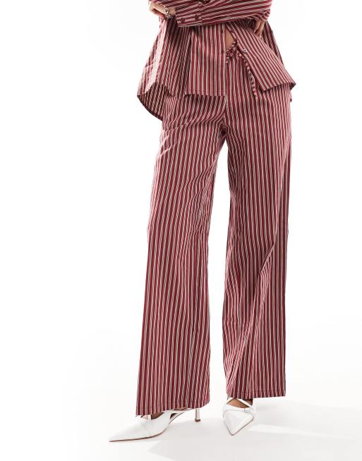 Burgundy striped trousers fashion