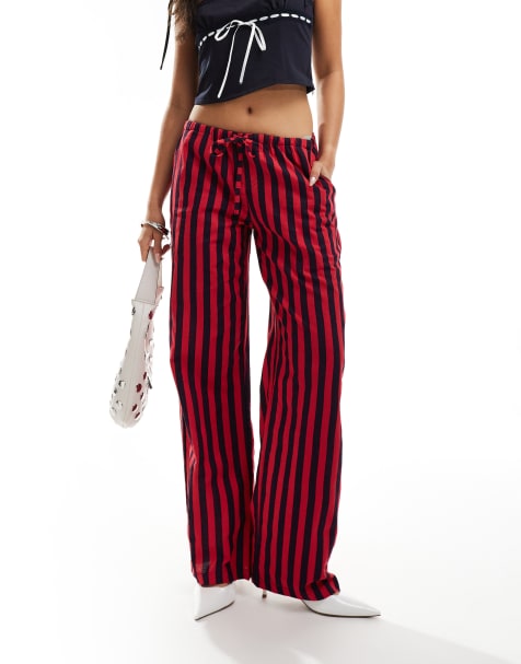 Motel lirura striped trousers in deep red and navy - view 1