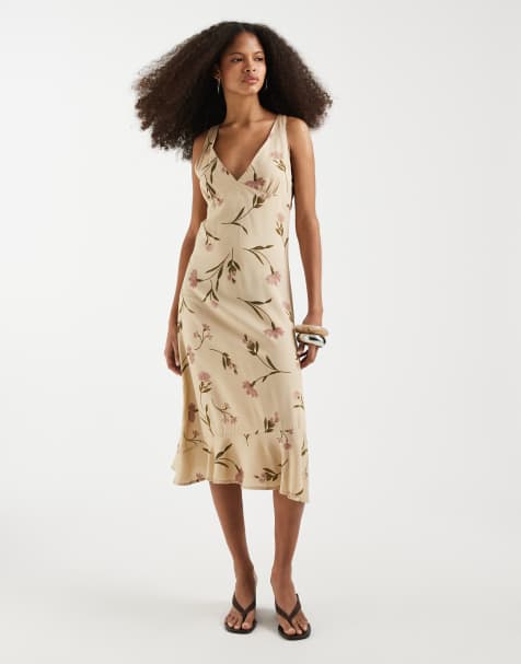 Motel - Lisandy - Bloom Leaf - Midaxi jurk met halternek in taupe - view 1