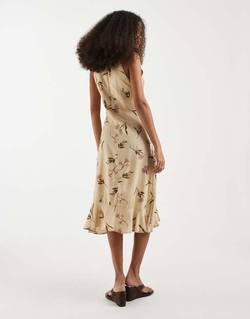 Motel - Lisandy - Bloom Leaf - Midaxi jurk met halternek in taupe, 3 van 4
