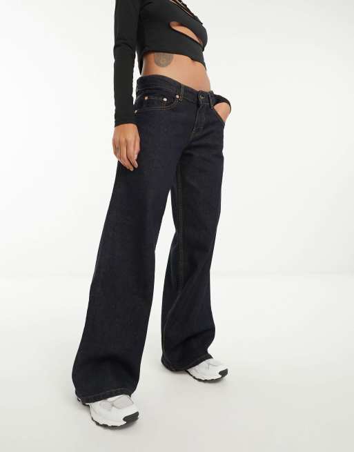Motel – Locker geschnittene Jeans in Indigoblau mit weitem Bein und niedrigem Bund