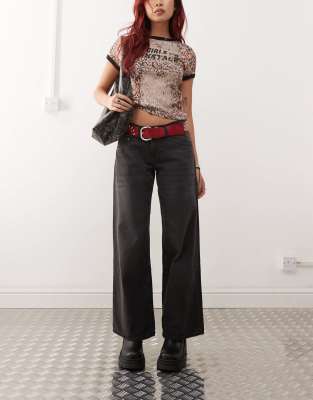 Motel - Locker geschnittene Jeans in verwaschenem Schwarz mit weitem Bein und niedrigem Bund