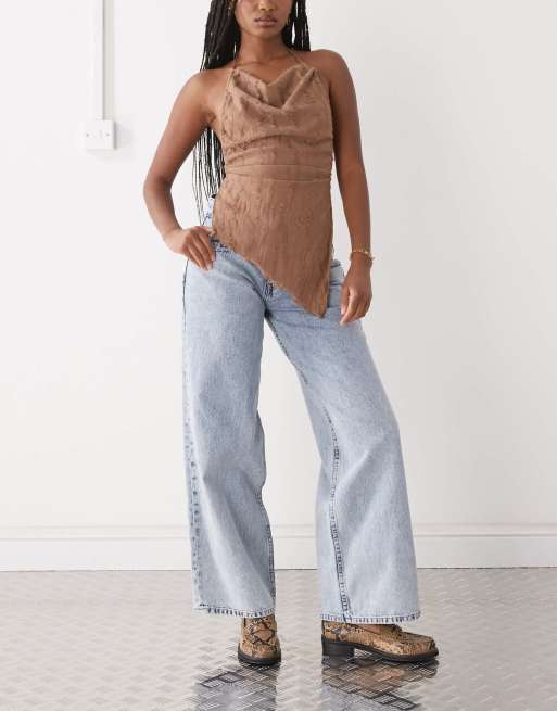 Motel – Lockere Jeans in hellblauer Waschung mit weitem Bein und niedrigem Bund