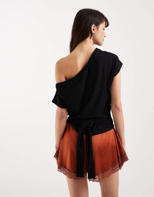 Motel Lola tie-waist off-shoulder top in black, 2 of 4