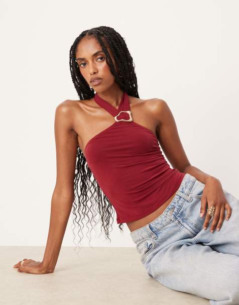 Motel Lorie halter neck top in dark red - view 1