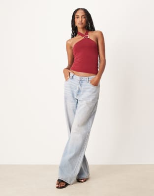 Motel Lorie Halter Neck Top In Red