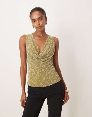 Motel Losa Cowl Neck Top In Green