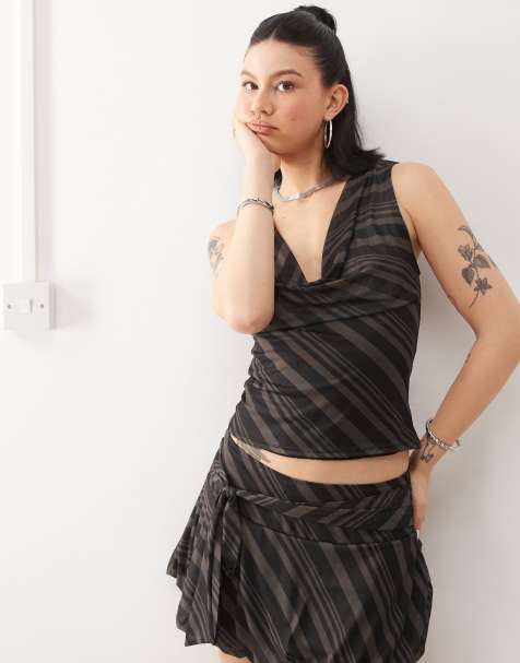 Motel losa striped cowl neck tank top in dark gray - part of a set - view 1
