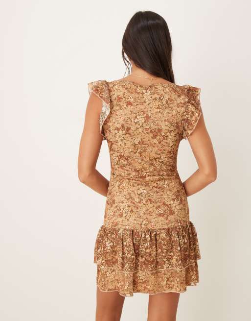 chinese dress ladies Short Ruffle Sleeve Lace Midi Dress  Fateful Grace Boutique