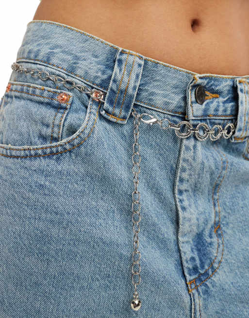 Motel low rise denim jorts in bleached blue ASOS - Main Image