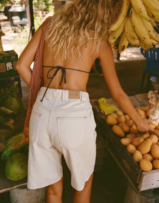 Motel low rise denim jorts in ecru, 2 of 4