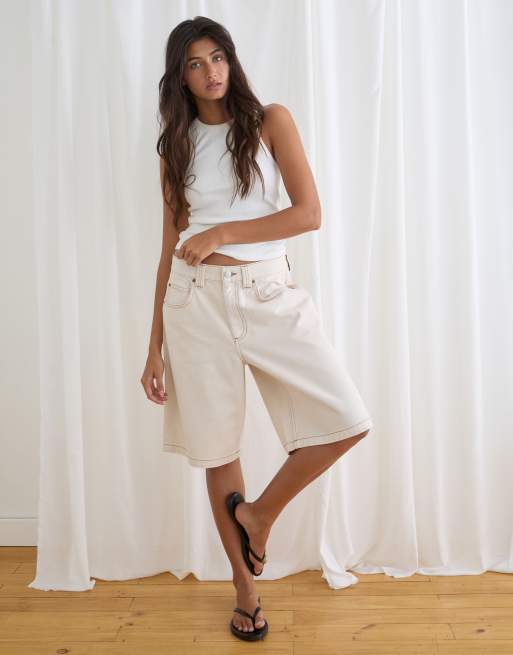 Motel low rise denim jorts in ecru, 3 of 4