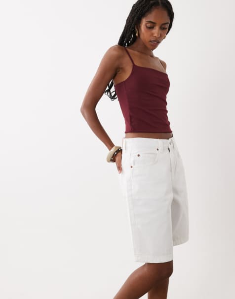 Motel low rise denim jorts in white - view 1