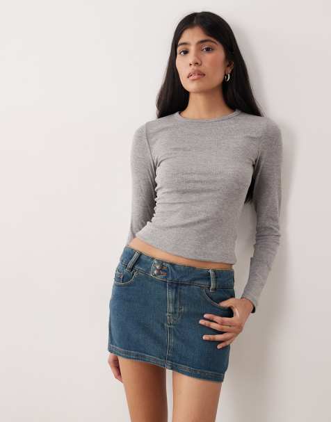 Motel low rise denim mini skirt in dark blue vintage wash