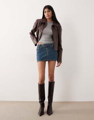 Motel Low Rise Denim Mini Skirt In Blue
