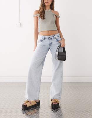 Motel Low Rise Parallel Jeans In Acid Light Blue Wash In Blue