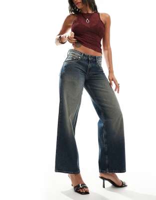 low rise parallel jeans in amber wash-Blue