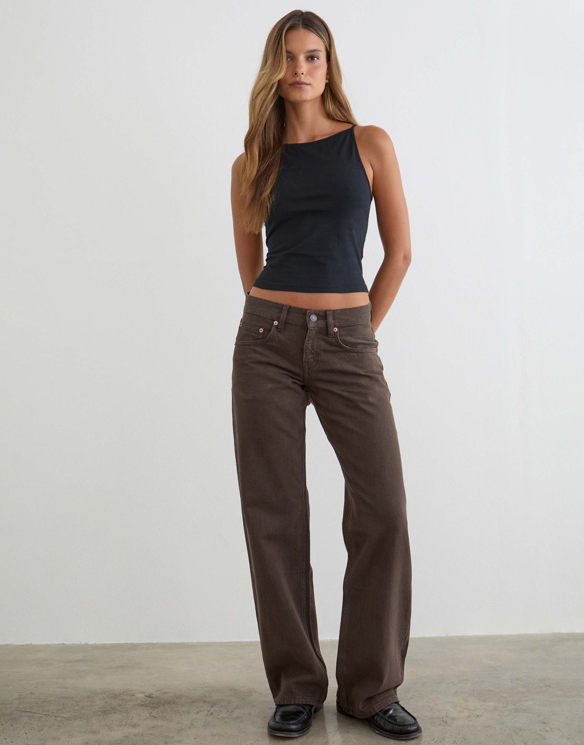 motel low rise parallel jeans in dark chocolate