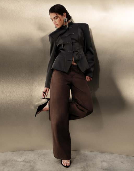 Motel low rise parallel jeans in dark chocolate, 2 of 5