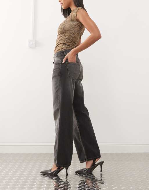 Motel low rise parallel jeans in grey used bleach