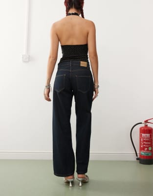 Motel Low Rise Parallel Leg Jeans In Indigo-navy In Navy