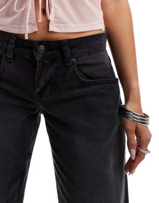 Motel low rise parallel leg jeans in washed black grey