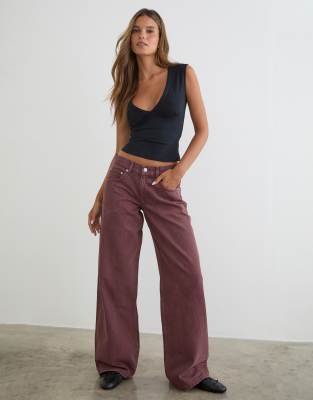 Motel Low Rise Roomy Jeans In Burgundy
