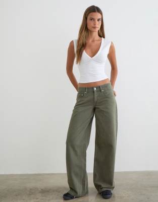 Motel Low Rise Roomy Jeans In Green